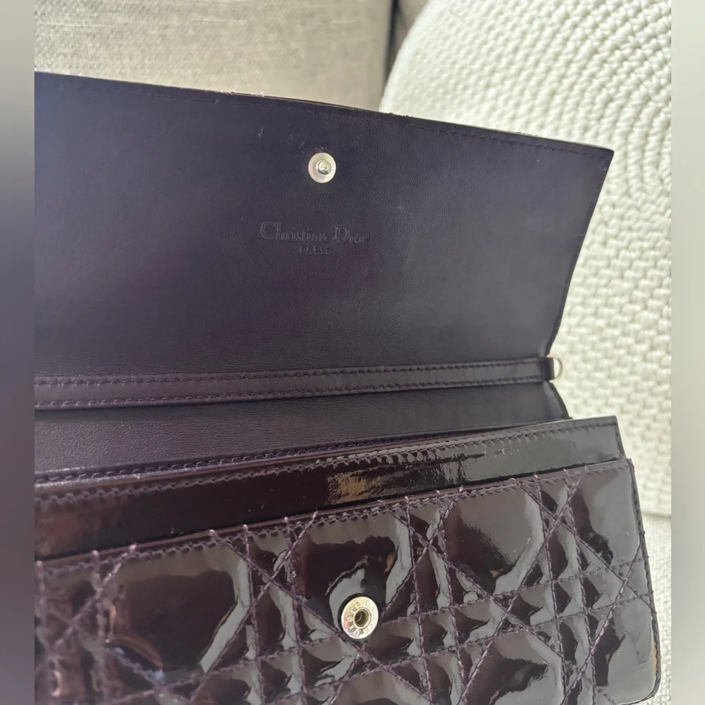 Christian Dior Patent Cannage Lady Dior Rendezvous Wallet dark purple